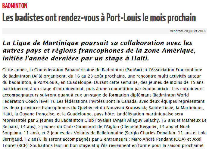 2018 les badistes ont rendez vous a port louis le mois prochain